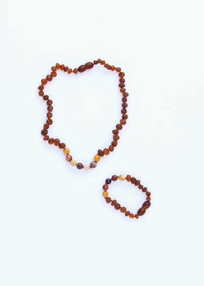 Raw Cognac Baltic Amber + Mookaite Jasper || Necklace by CanyonLeaf