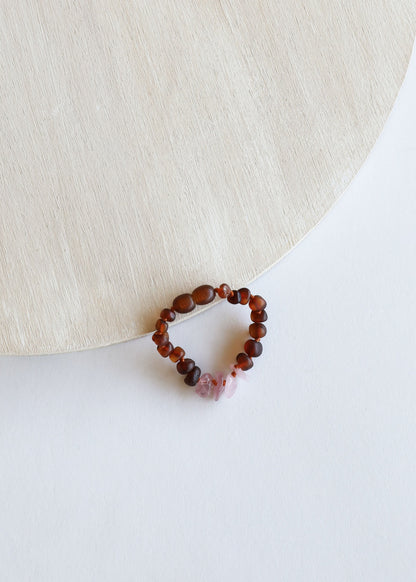 Raw Cognac Baltic Amber + Raw Rose Quartz || Bracelet Set by CanyonLeaf