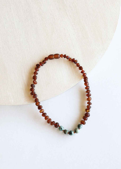 Raw Cognac Baltic Amber + Turquoise Jasper || Necklace