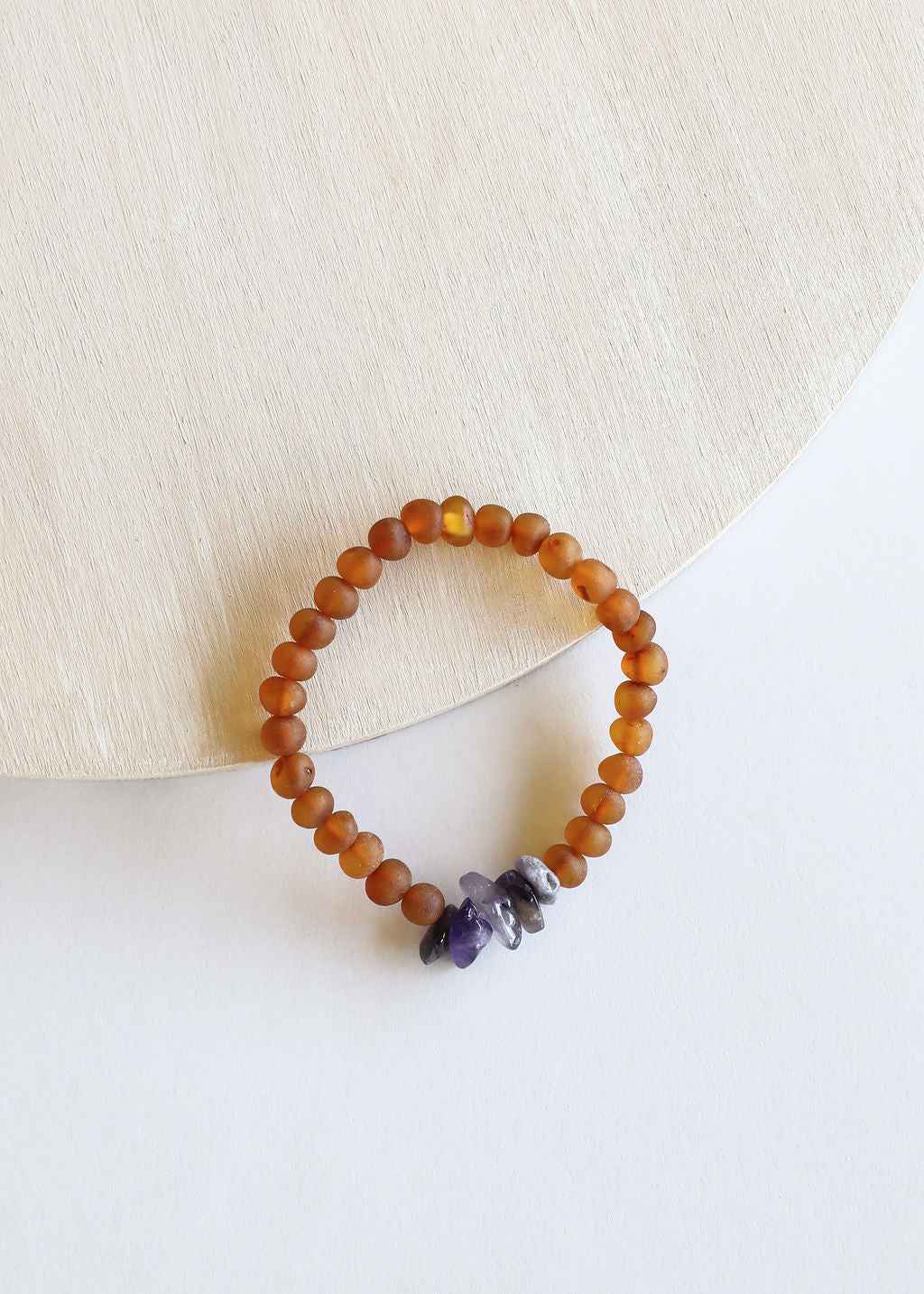 Raw Cognac Baltic Amber + Raw Amethyst || Adult Bracelet