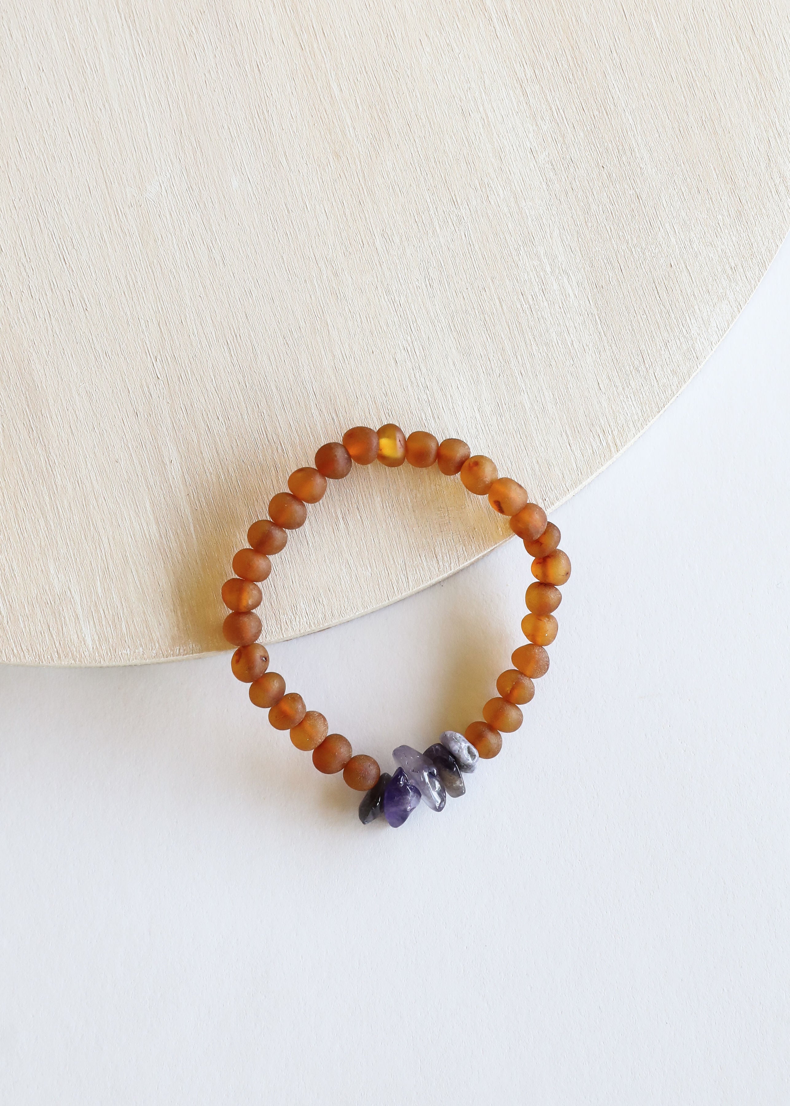 Raw Cognac Baltic Amber + Raw Amethyst || Bracelet Set by CanyonLeaf