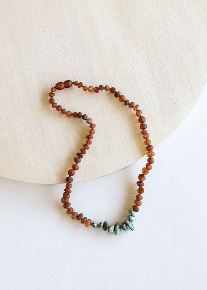 Raw Cognac Baltic Amber + Raw Turquoise Jasper || Necklace
