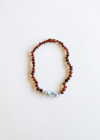 Raw Cognac Baltic Amber + Aquamarine || Necklace  DestGlow