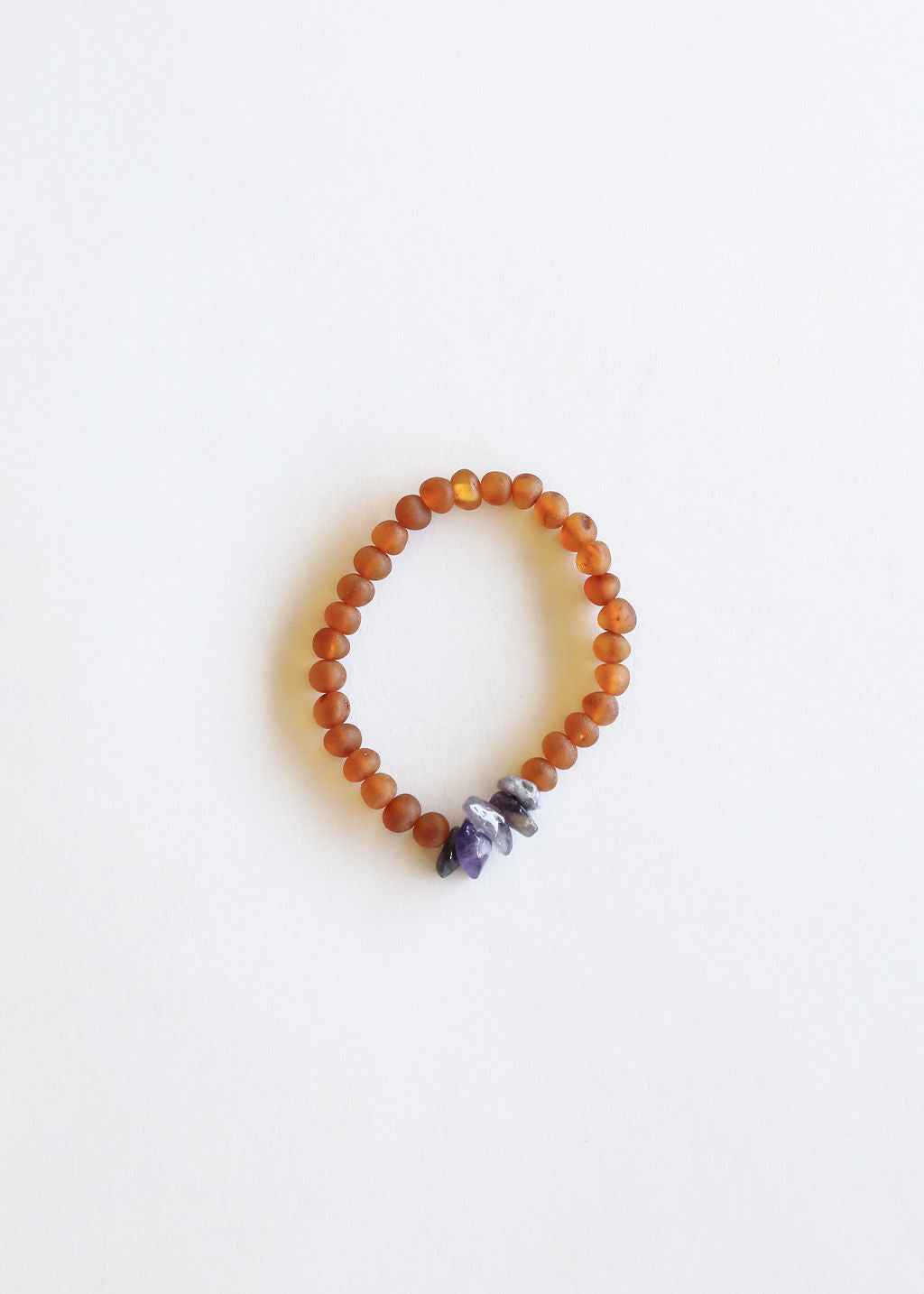 Raw Cognac Baltic Amber + Raw Amethyst || Adult Bracelet