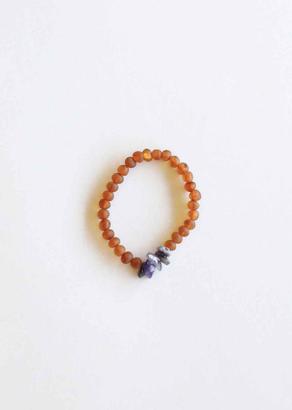 Raw Cognac Baltic Amber + Raw Amethyst || Adult Bracelet