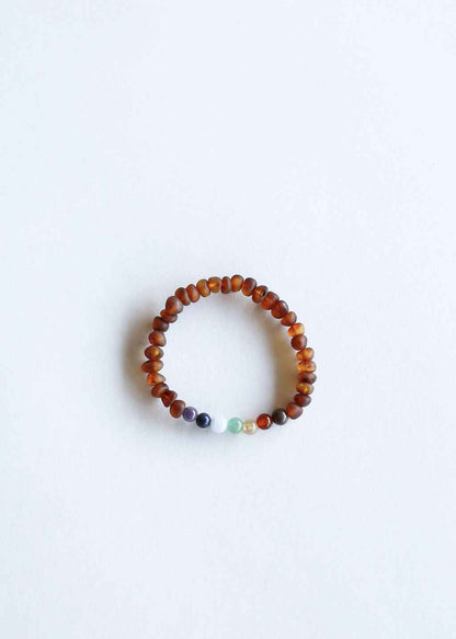 Raw Cognac Baltic Amber + CHAKRA Crystals || Adult Bracelet