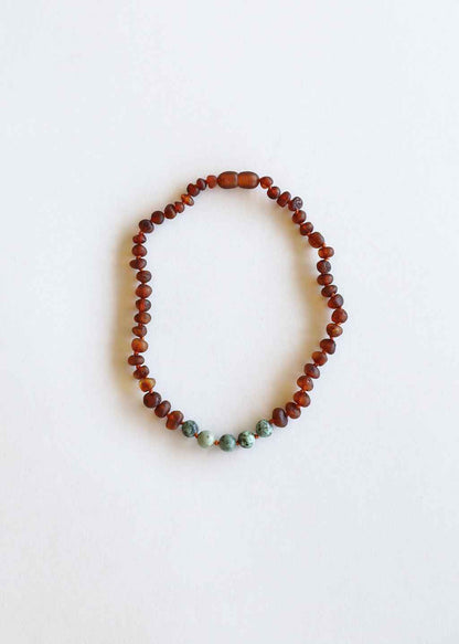 Raw Cognac Baltic Amber + Turquoise Jasper || Necklace