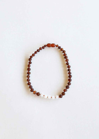 Raw Cognac Baltic Amber + Moonstone || Necklace