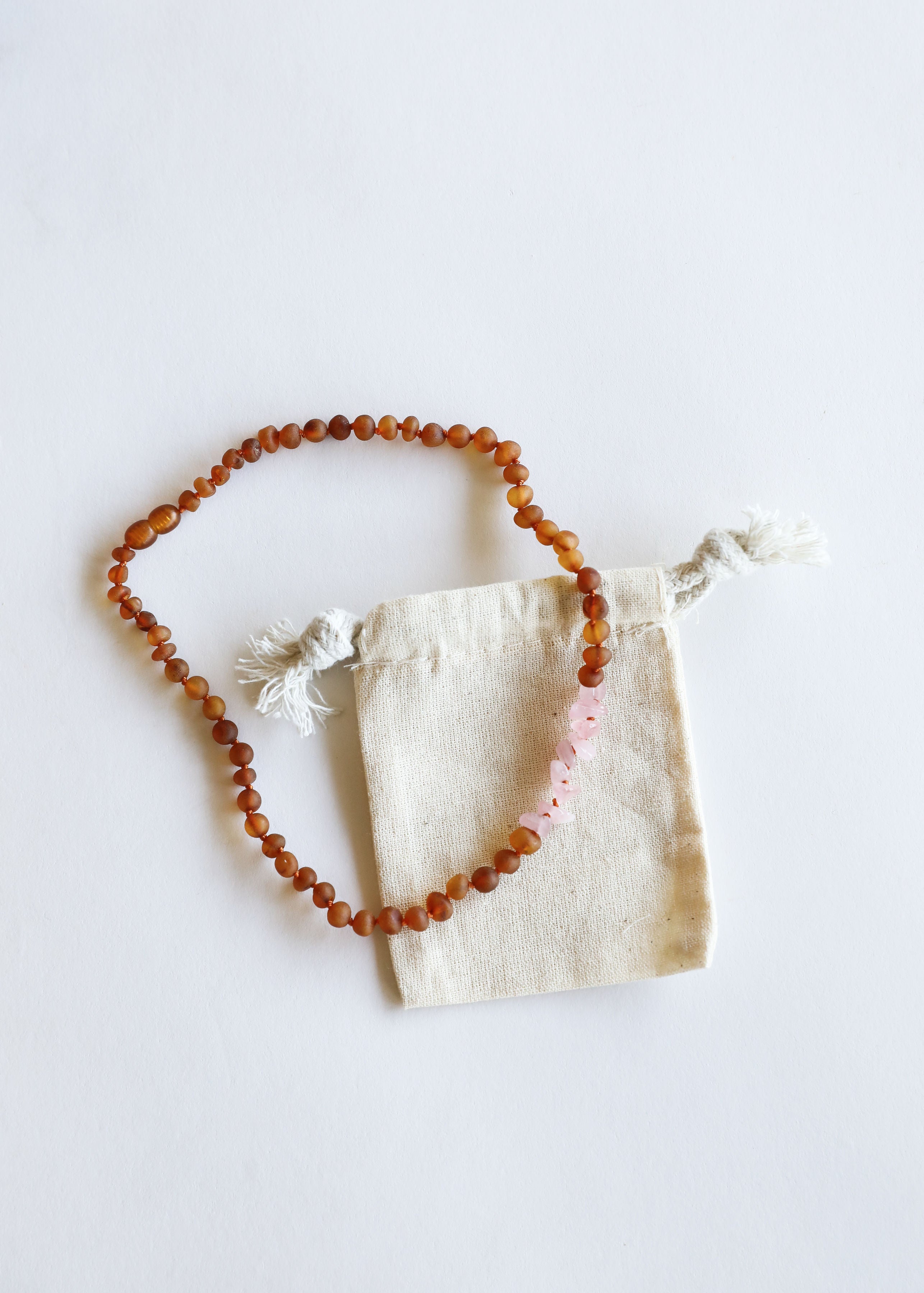 Raw Cognac Baltic Amber + Raw Rose Quartz || Necklace Set by CanyonLeaf