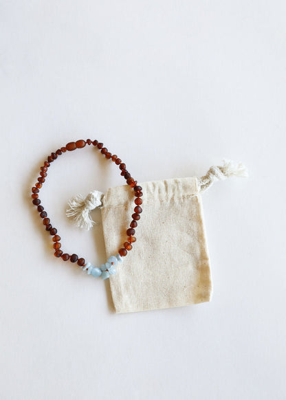 Raw Cognac Baltic Amber + Aquamarine || Necklace  DestGlow
