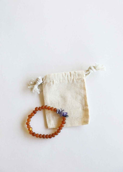 Raw Cognac Baltic Amber + Raw Amethyst || Adult Bracelet