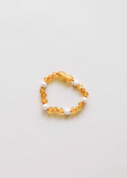 Raw Honey Baltic Amber + Pearl Halo || Anklet or Bracelet