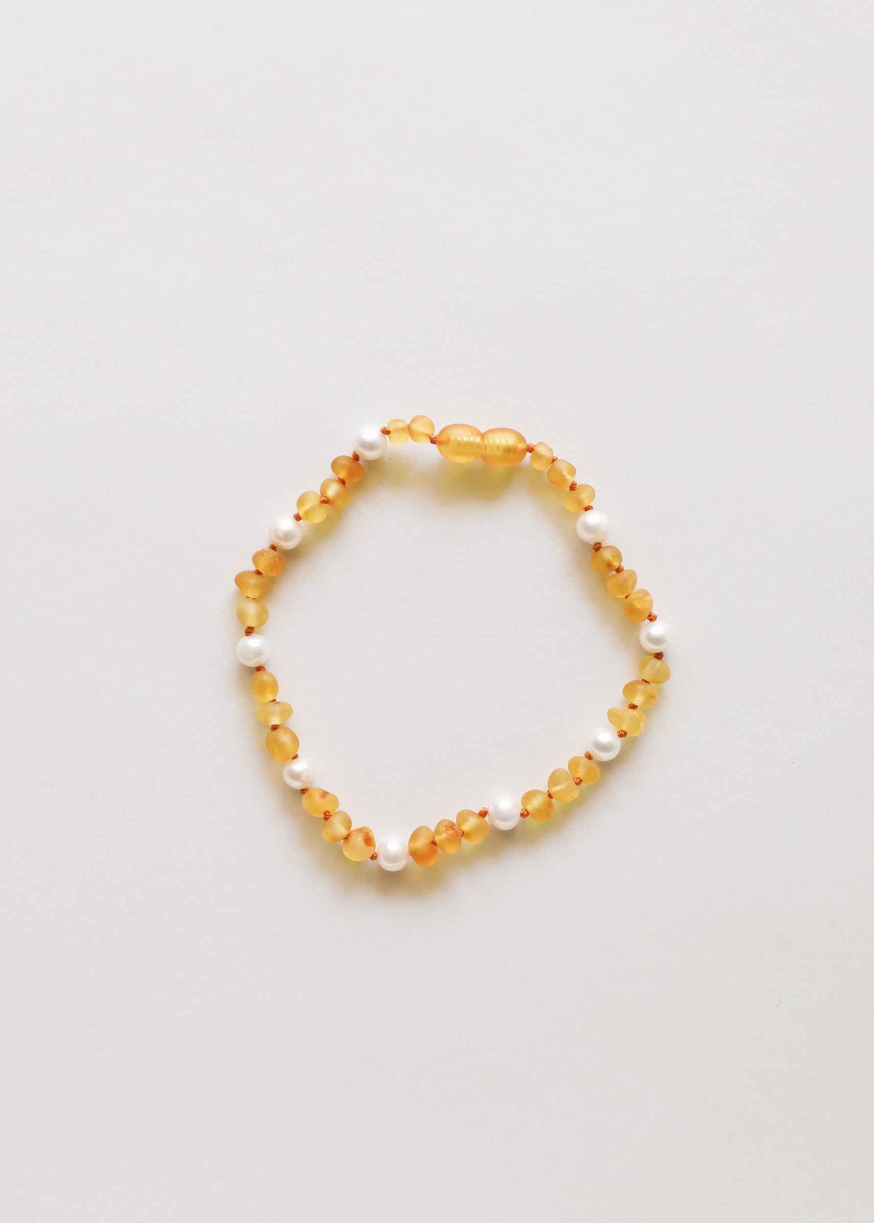 Raw Honey Baltic Amber + Pearl Halo || Anklet or Bracelet