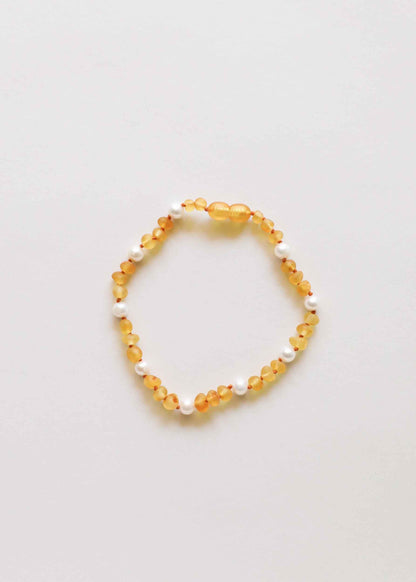 Raw Honey Baltic Amber + Pearl Halo || Anklet or Bracelet