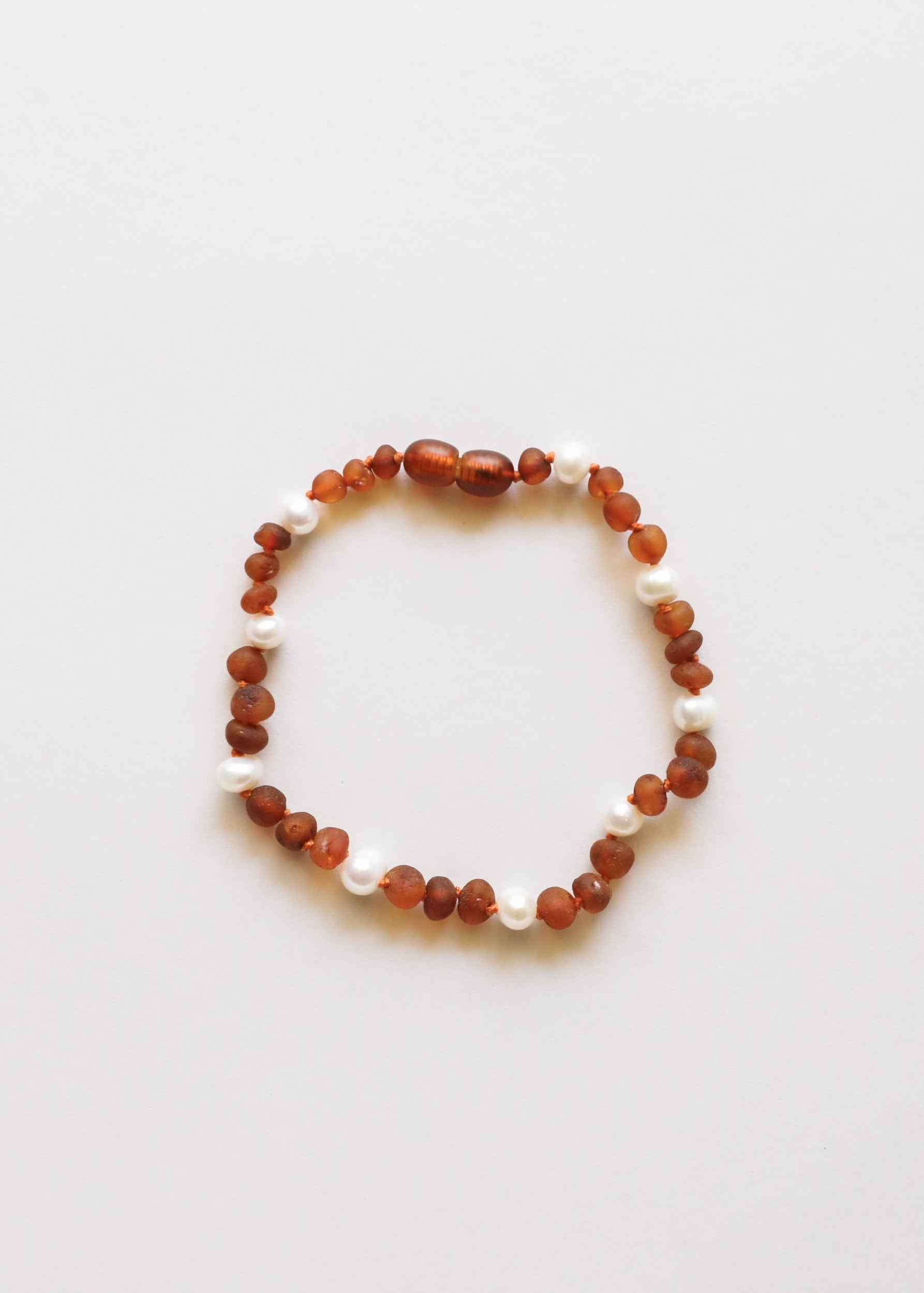 Raw Cognac Baltic Amber + Pearl Halo || Anklet or Bracelet