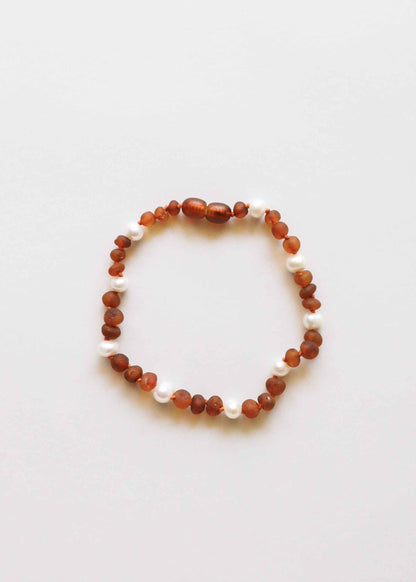 Raw Cognac Baltic Amber + Pearl Halo || Anklet or Bracelet