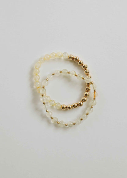 Citrine Gemstone + 14K Gold Filled Beaded Stretch Bracelet