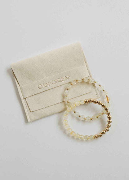 Citrine Gemstone + 14K Gold Filled Beaded Stretch Bracelet