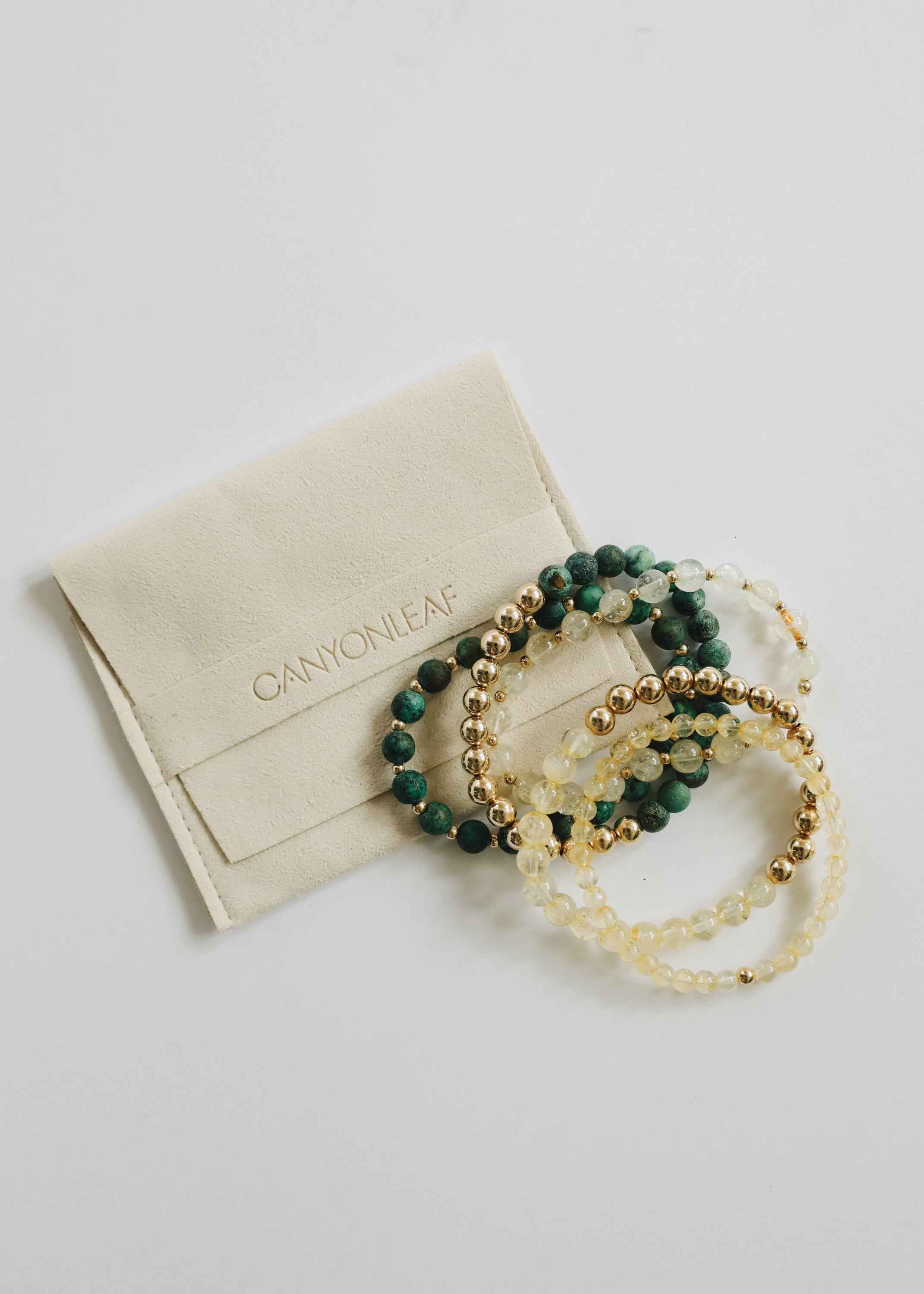 Dainty Citrine Gemstone + 14K Gold Filled || Beaded Stretch Bracelet