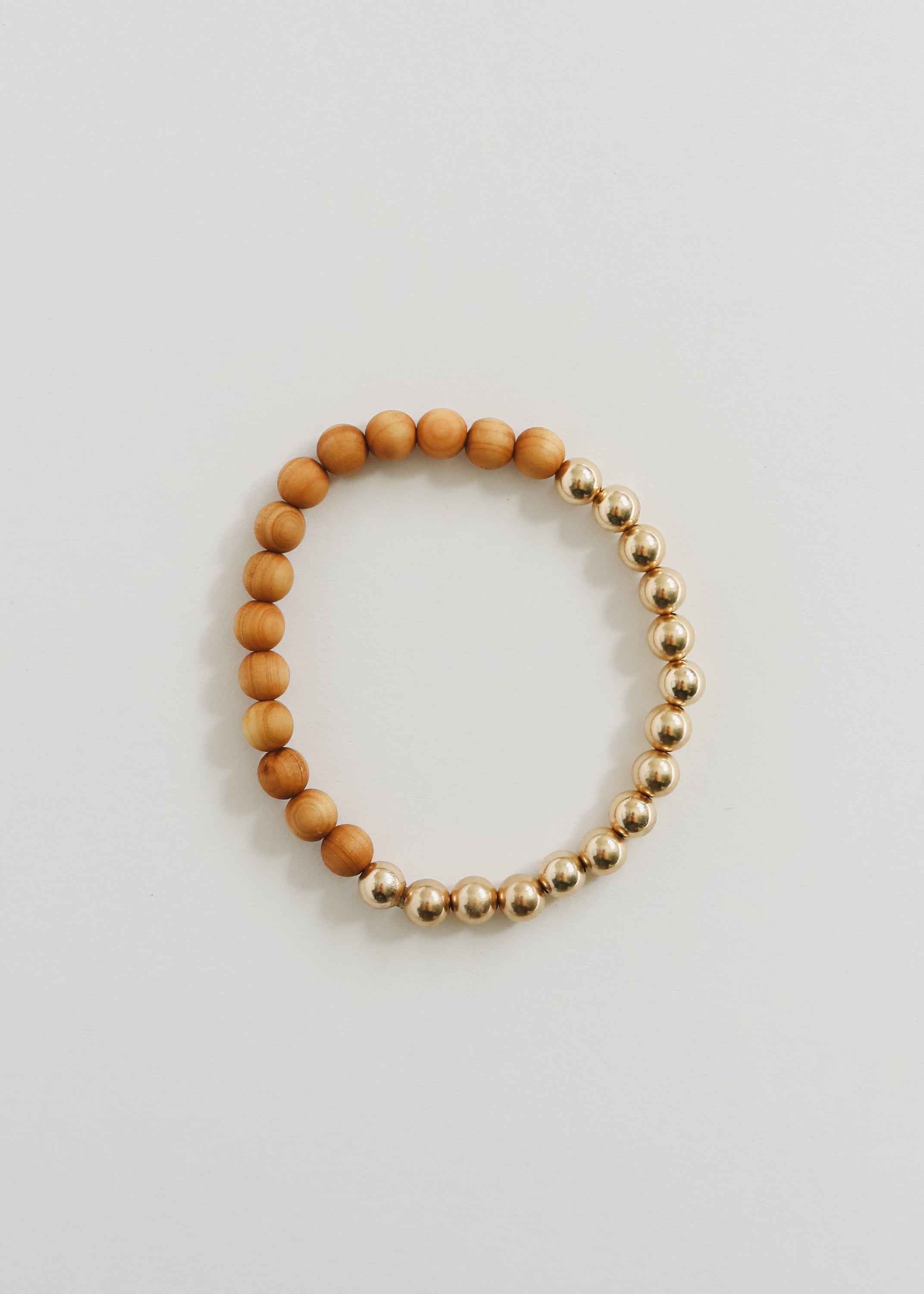 Cypress Wood : 14k Gold Filled Sun + Moon || Stretch Bracelet