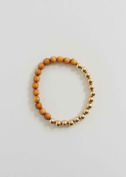 Cypress Wood : 14k Gold Filled Sun + Moon || Stretch Bracelet