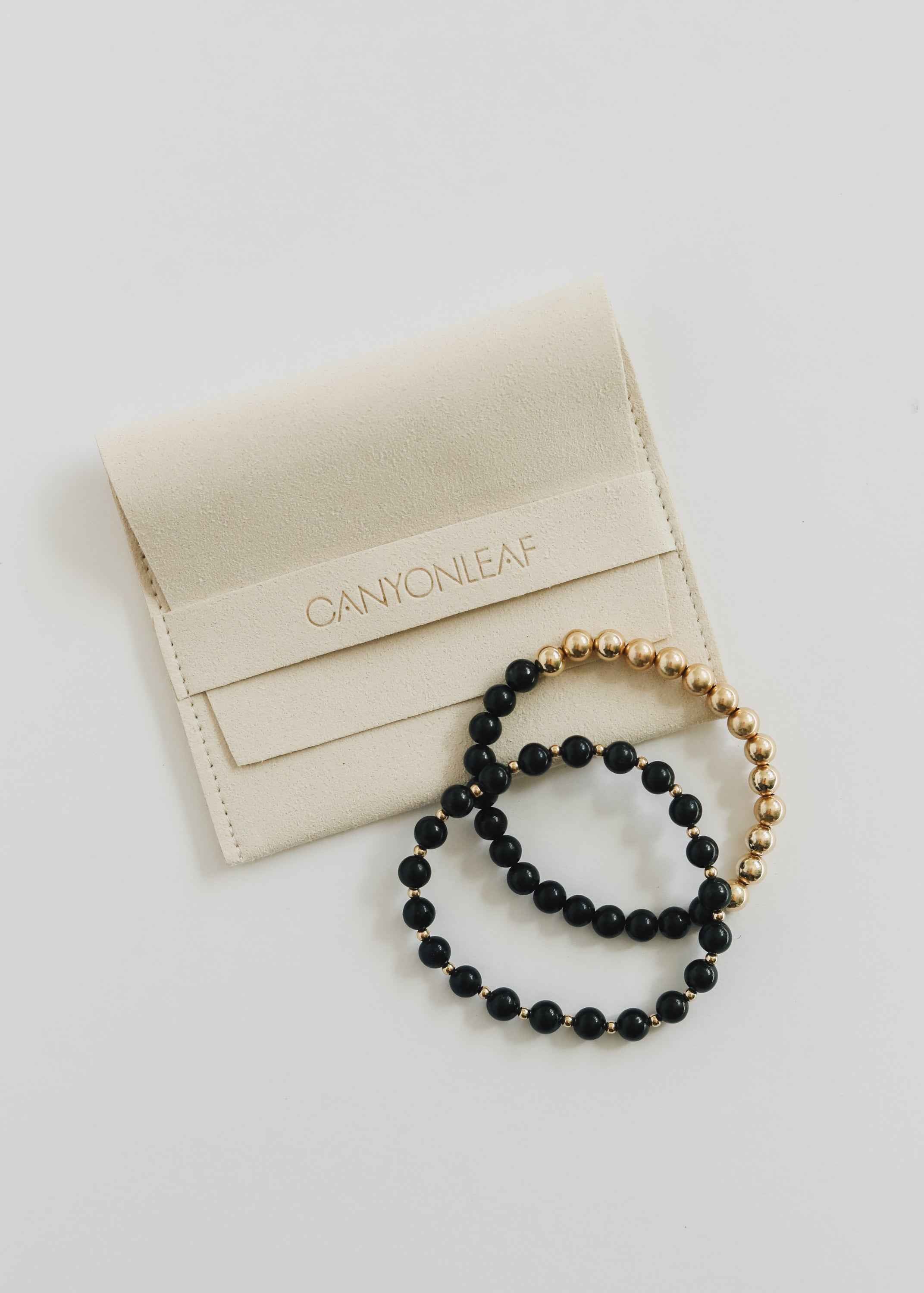 Shungite : 14k Gold Filled Sun + Moon || Stretch Bracelets