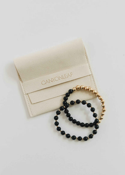 Shungite : 14k Gold Filled Sun + Moon || Stretch Bracelets