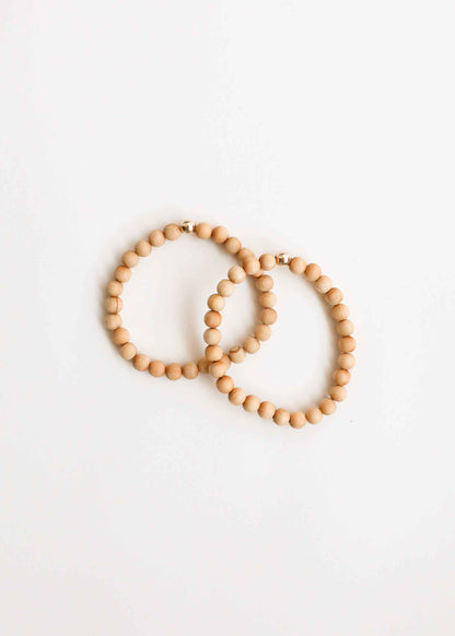 Cypress Wood + 14K Gold Filled || Beaded Stretch Bracelet