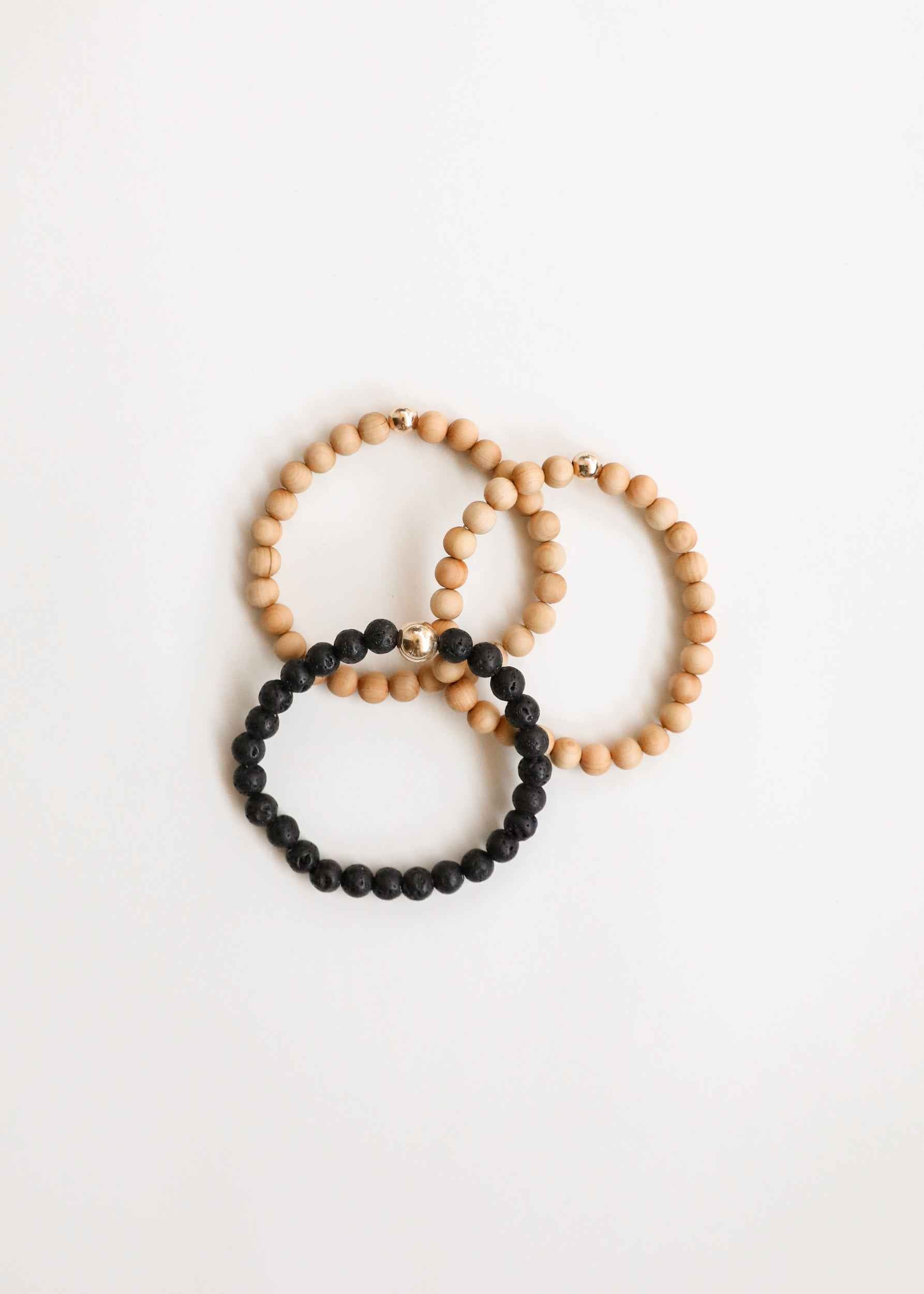 Cypress Wood + 14K Gold Filled || Beaded Stretch Bracelet