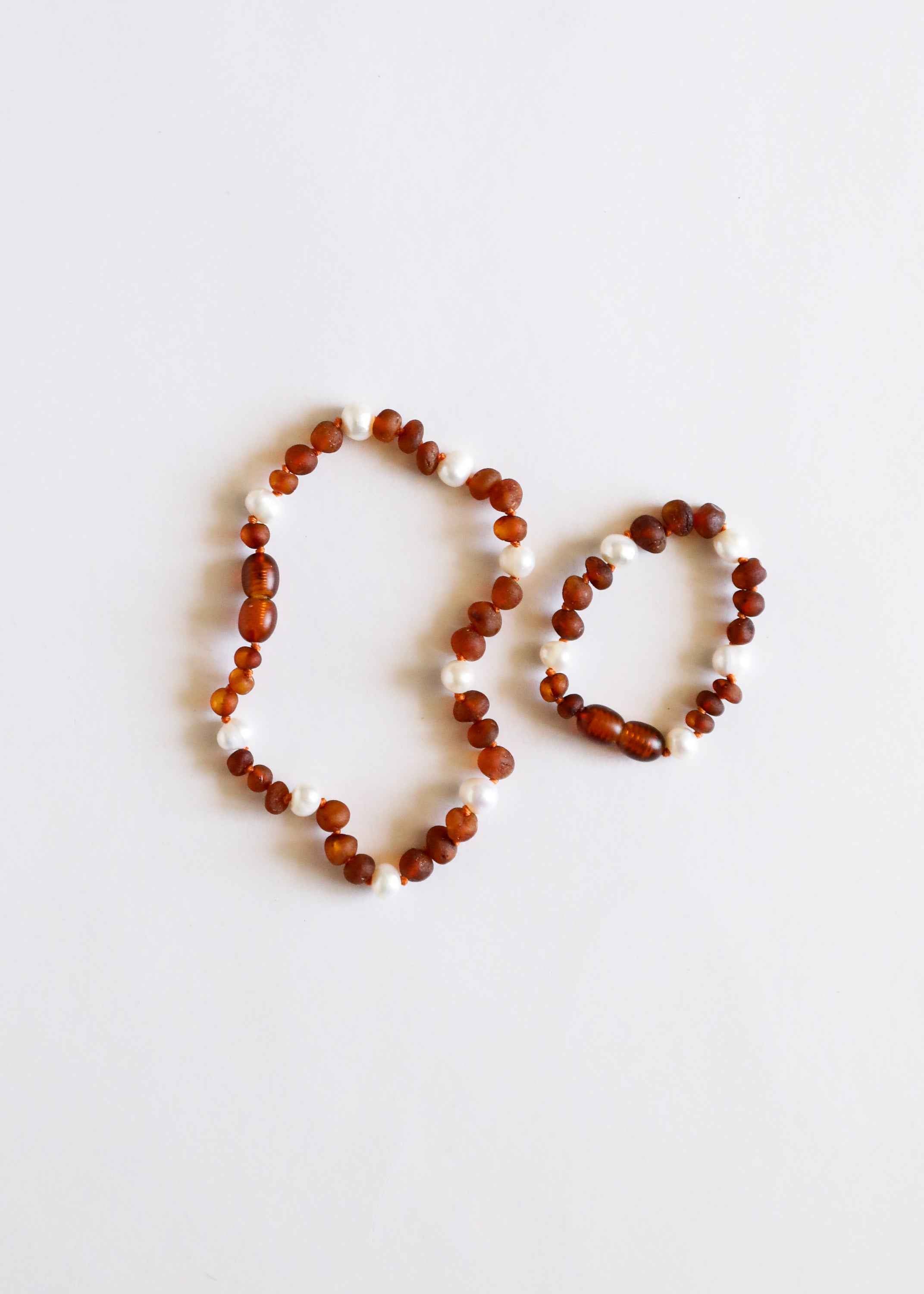 Raw Cognac Baltic Amber + Pearl Halo || Anklet or Bracelet