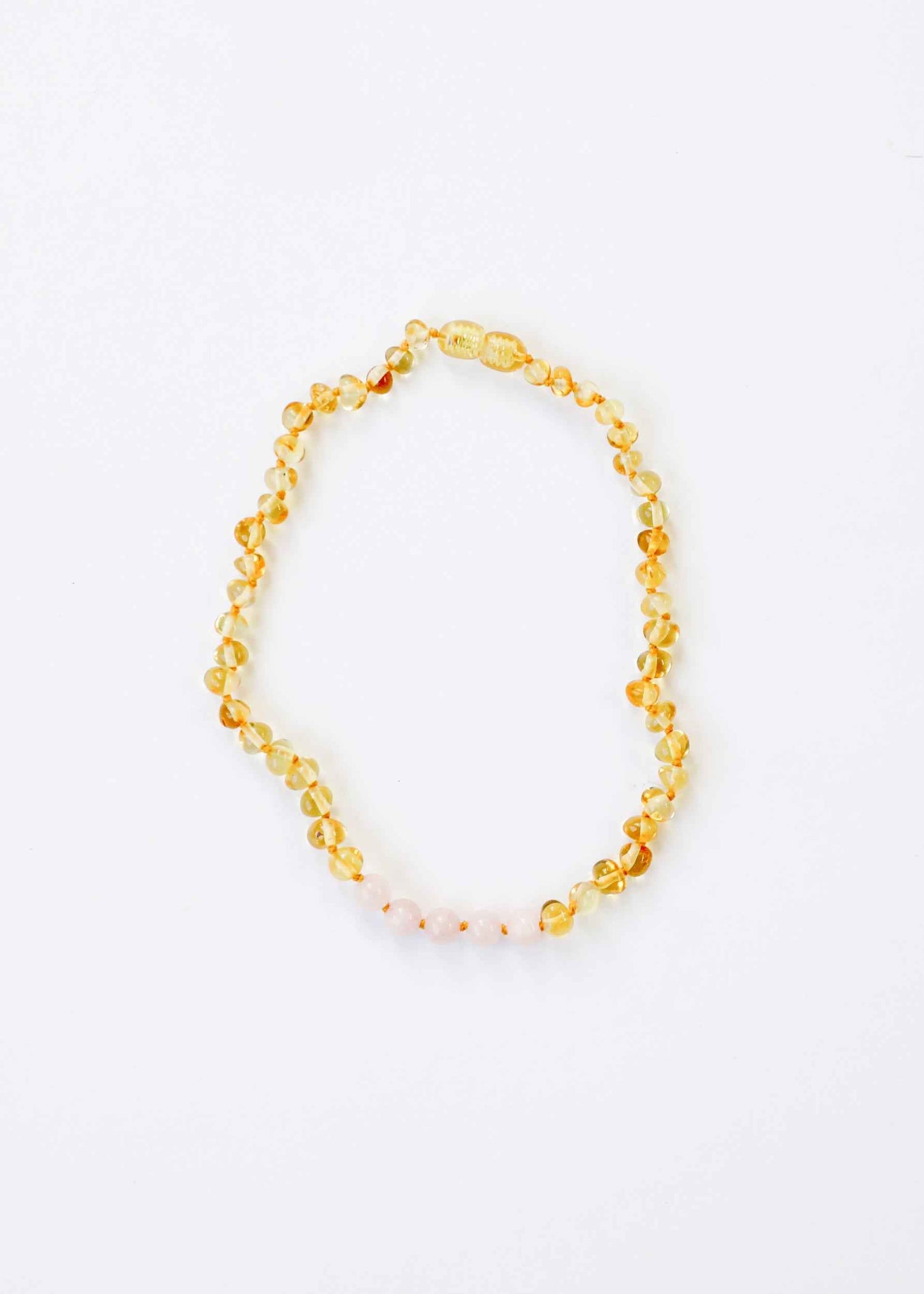 Polished Honey Baltic Amber + Rose Quartz || Necklace