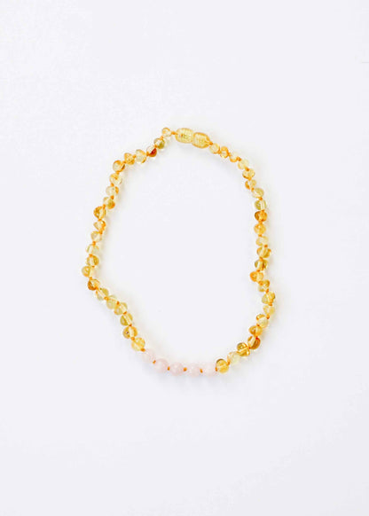 Polished Honey Baltic Amber + Rose Quartz || Necklace