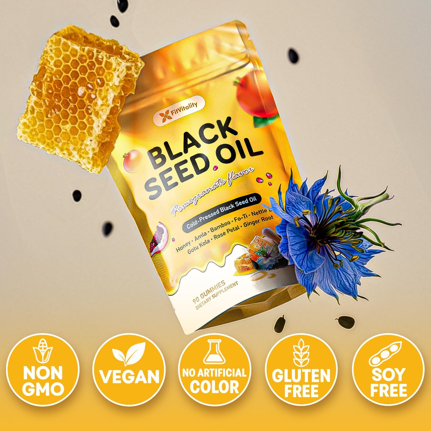Black Seed Oil Gummies | Hair, Skin &amp; Nail Nourishment | Pomegranate Flavor by FreshDrinkUS - Natural and Premium Herbal Tea