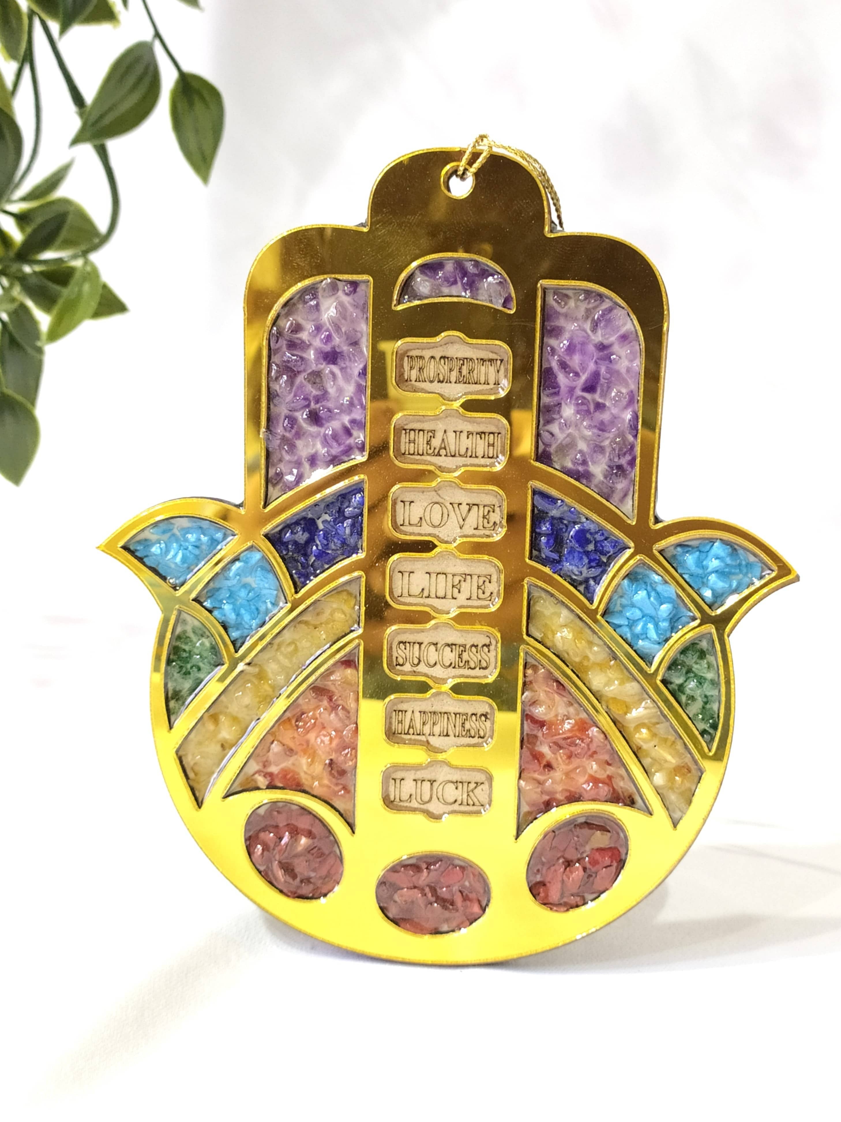 Hamsa Hand Wall &amp; Car Hanger with Seven Chakra Stones  DestGlow