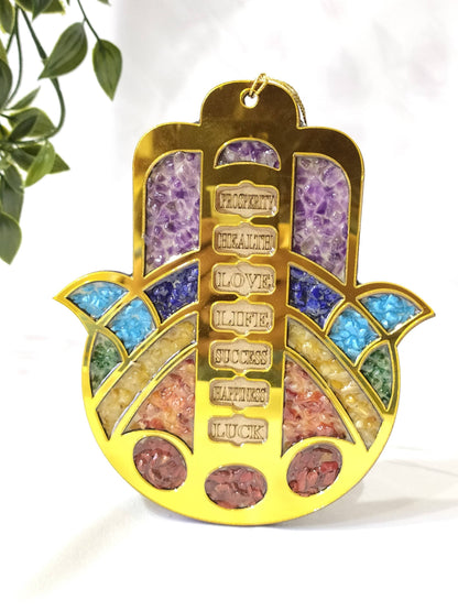 Hamsa Hand Wall &amp; Car Hanger with Seven Chakra Stones  DestGlow