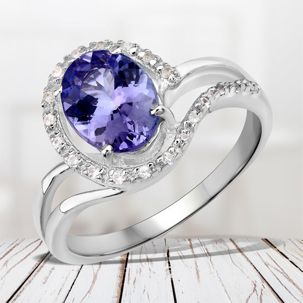 1.82 Carat Genuine Tanzanite and White Zircon .925 Sterling Silver Ring by Bids.com