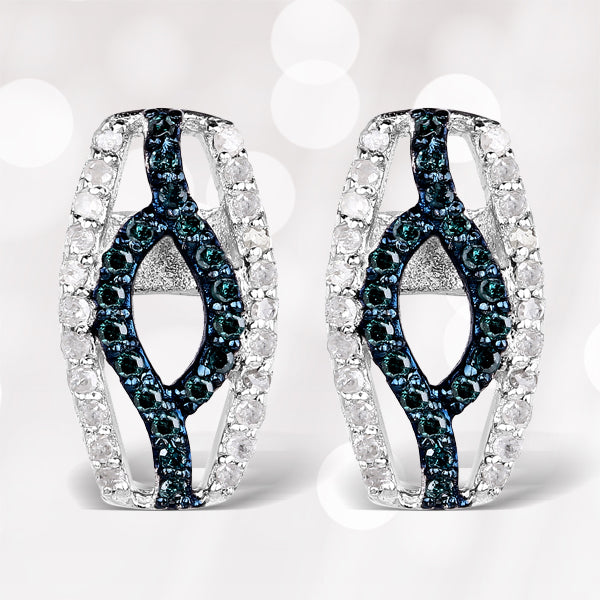 0.42 Carat Genuine Blue Diamond &amp; White Diamond .925 Sterling Silver Earrings by Bids.com