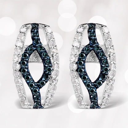 0.42 Carat Genuine Blue Diamond &amp; White Diamond .925 Sterling Silver Earrings by Bids.com