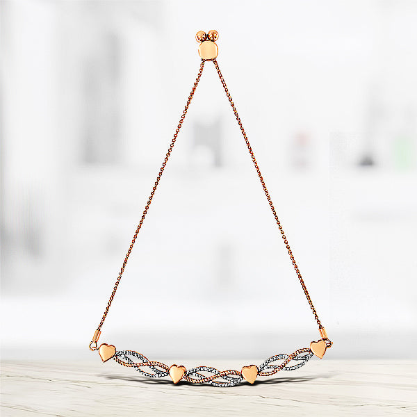 14K Rose Gold Plated .925 Sterling Silver Diamond Accent Layered Infinity Link and Heart Adjustable 4â€-10â€ Adjustable Bolo Bracelet (I-J Color, I3 Clarity)  DestGlow