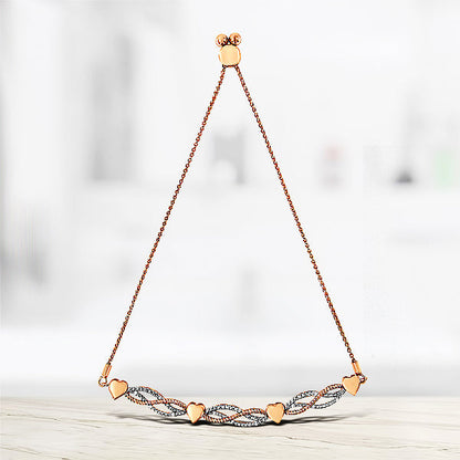 14K Rose Gold Plated .925 Sterling Silver Diamond Accent Layered Infinity Link and Heart Adjustable 4â€-10â€ Adjustable Bolo Bracelet (I-J Color, I3 Clarity)  DestGlow