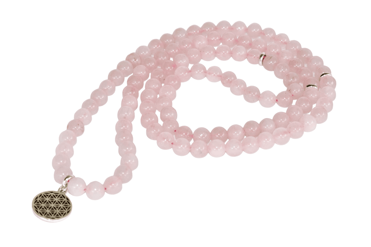 Rose Quartz Beads Mala Bracelet, 108 Prayer Beads Necklace (Love and Inner Peace)  DestGlow