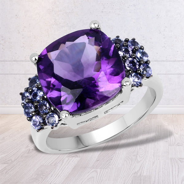 6.34 Carat Genuine Amethyst and Tanzanite .925 Sterling Silver Ring by Bids.com