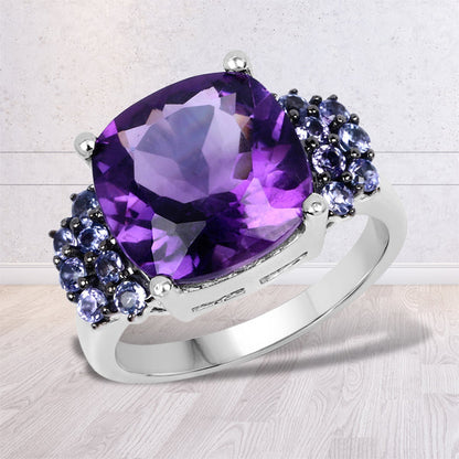 6.34 Carat Genuine Amethyst and Tanzanite .925 Sterling Silver Ring by Bids.com
