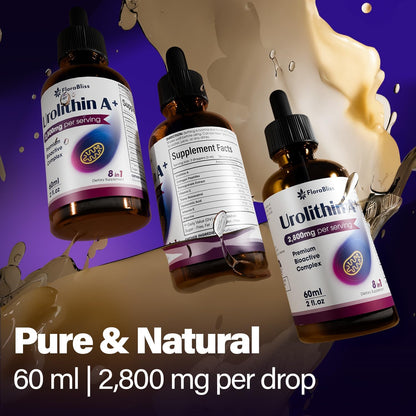 Urolithin A Supplement 2800 mg Liquid Drops | with Trans-Resveratrol, Collagen Peptides, Pomegranate Extract, Hyaluronic Acid, Vitamin E &amp; C by FreshDrinkUS - Natural and Premium Herbal Tea