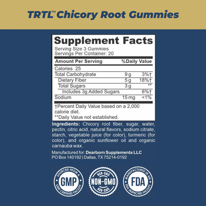 TRTL Fiber Gummies - 60 Count - Daily Prebiotic Fiber Supplement - Orange &amp; Mixed Berry Flavor