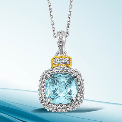 18k Yellow Gold &amp; Sterling Silver Popcorn Sky Blue Topaz and Diamond Pendant  DestGlow