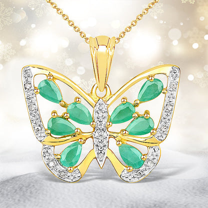 1.90 Carat Genuine Emerald and White Diamond .925 Sterling Silver Pendant by Bids.com