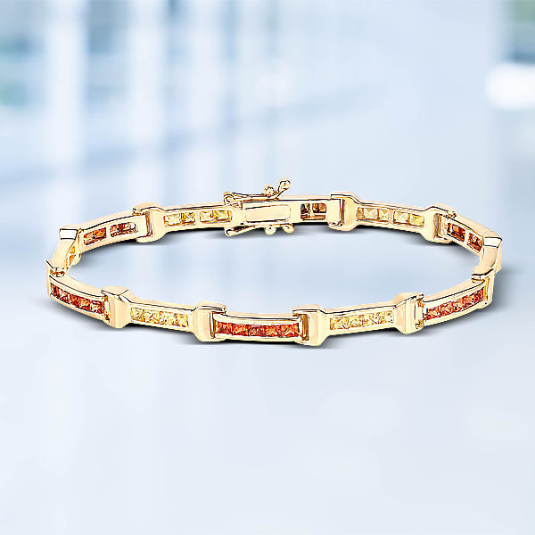 6.48 Carat Genuine Orange Sapphire and Yellow Sapphire .925 Sterling Silver Bracelet by Bids.com