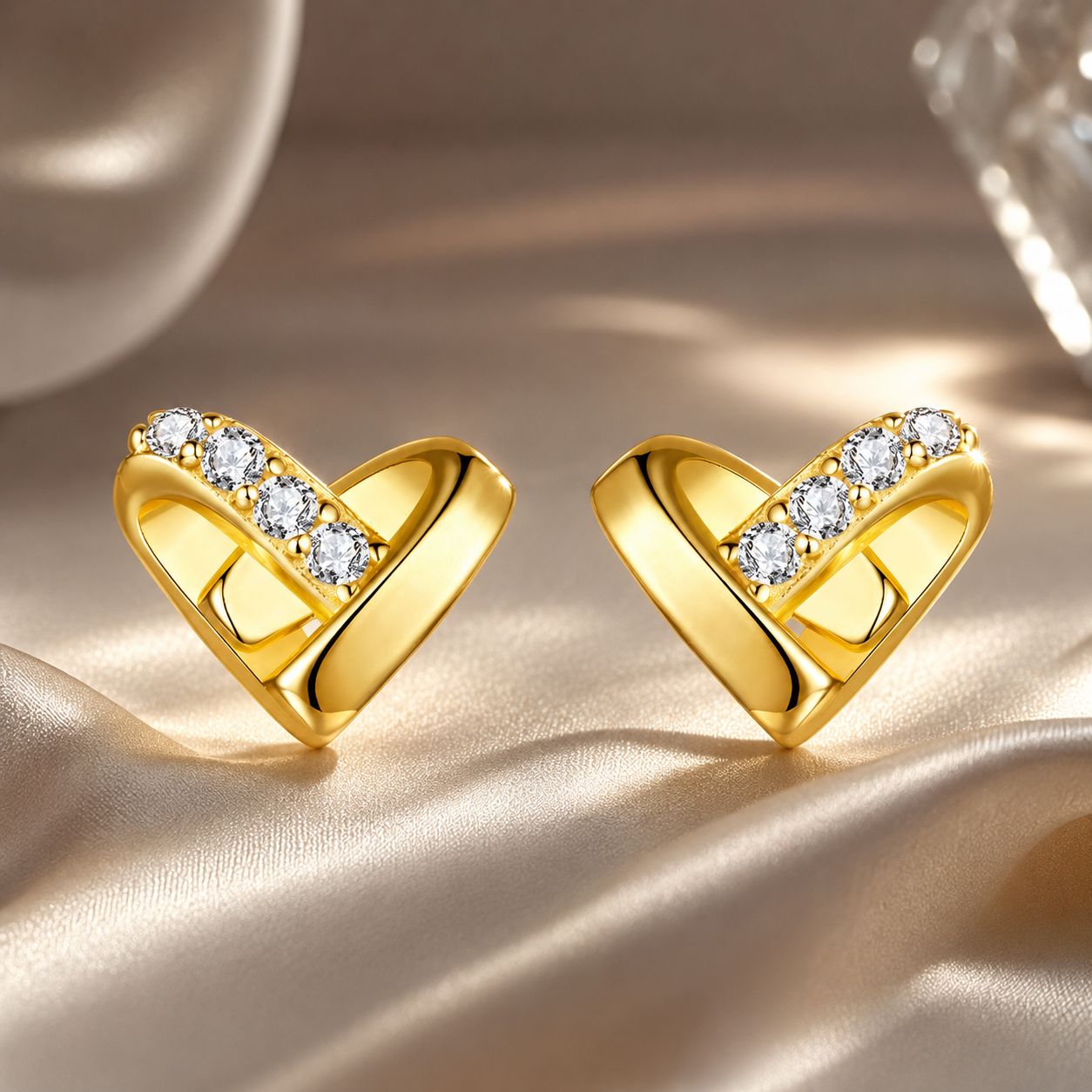 925 Sterling Silver Earrings with Pavé Setting CZ in Gold Plated  DestGlow