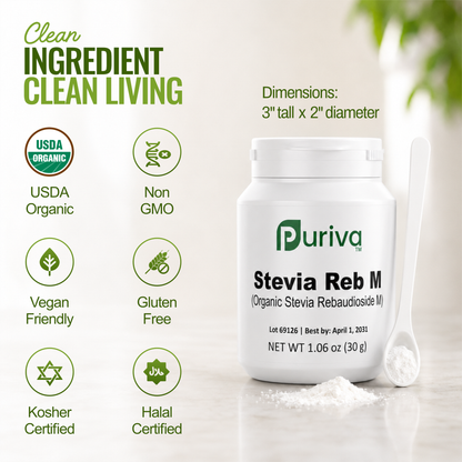 Stevia Reb M powder, (Reb-M | Rebaudioside M), 30 grams | 1,000 servings, Puriva Nutrition - DestGlow